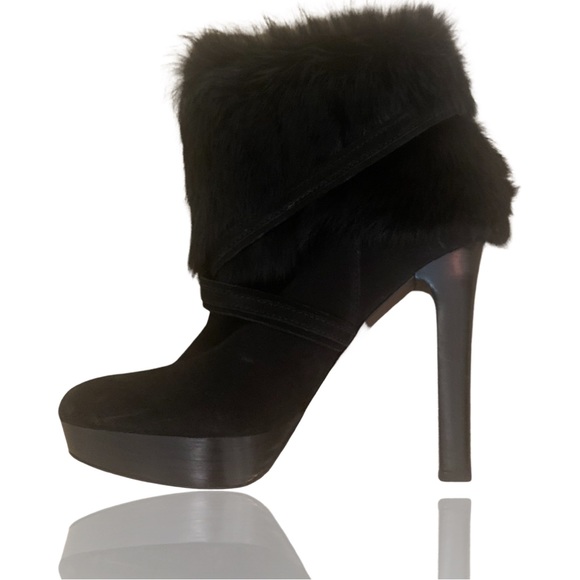 COACH black suede and fur booties with platform heel- Size 8 - Picture 3 of 10